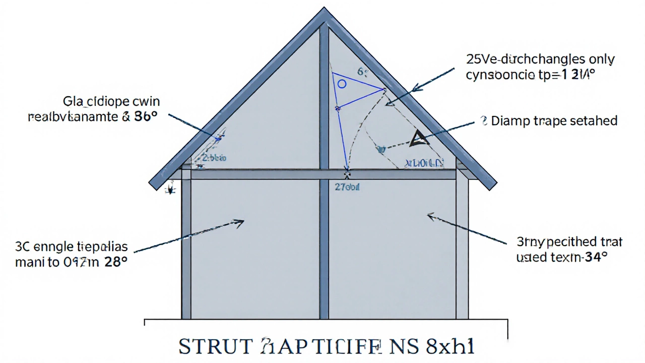 Схема четырехскатной крыши с геометрическими обозначениями угла и длины стропил.