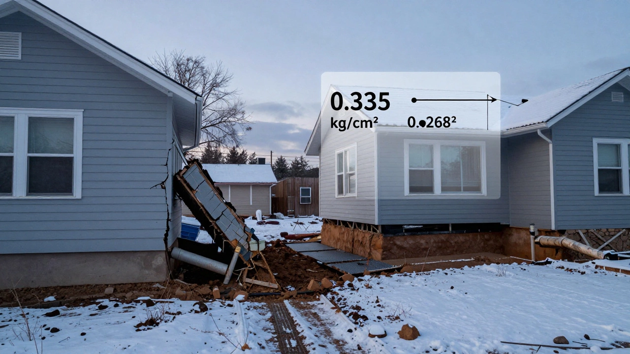 Сравнение разрушенного и устойчивого дома: трещины от неправильного фундамента против стабильной конструкции с правильной нагрузкой.