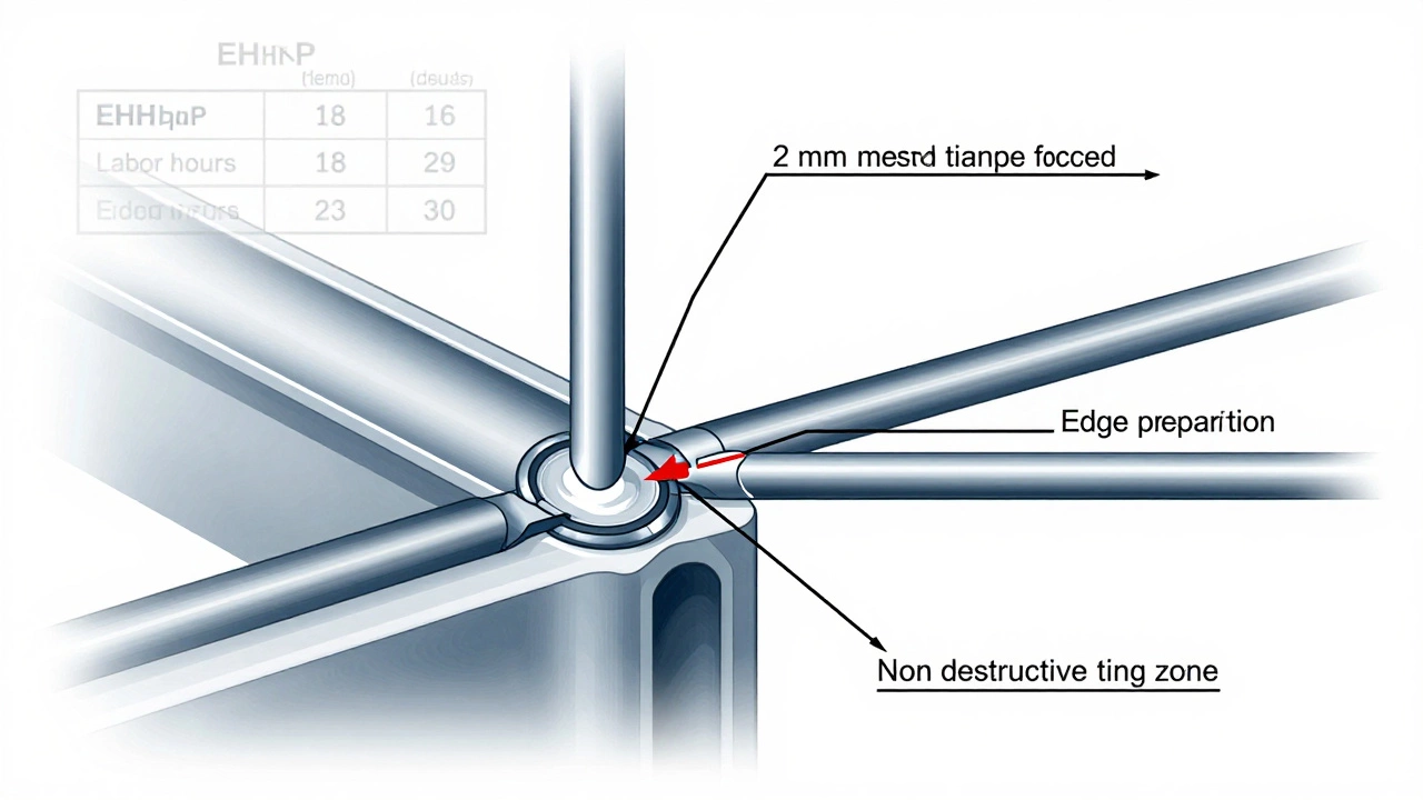 Схематичный разрез сварного соединения с обозначенными параметрами: толщина металла, положение шва, подготовка кромок.