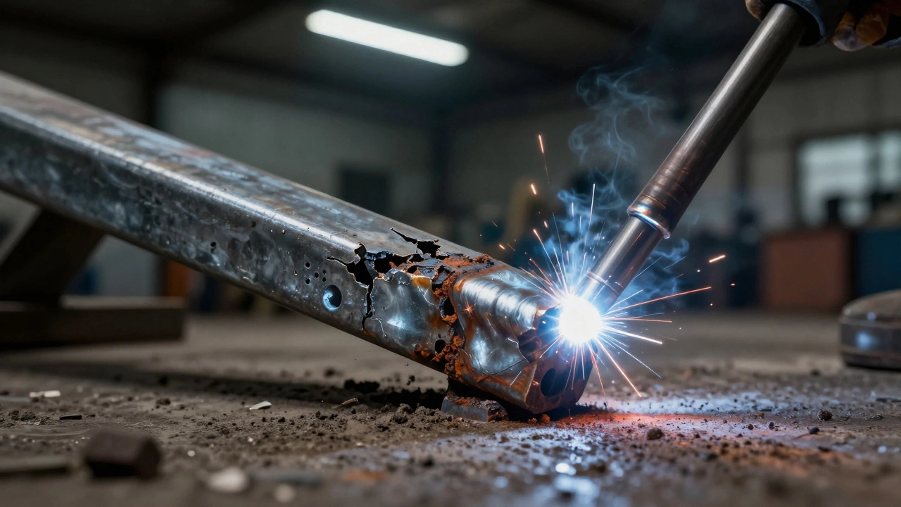 Разница между слабым шлаковым швом и идеальным ТИГ-швом на одном металлическом элементе.