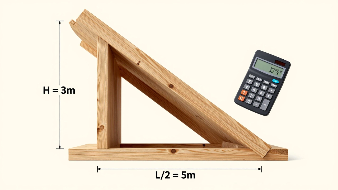 Схема дома с треугольником: высота конька 3 м, половина ширины 5 м, угол наклона 31°.