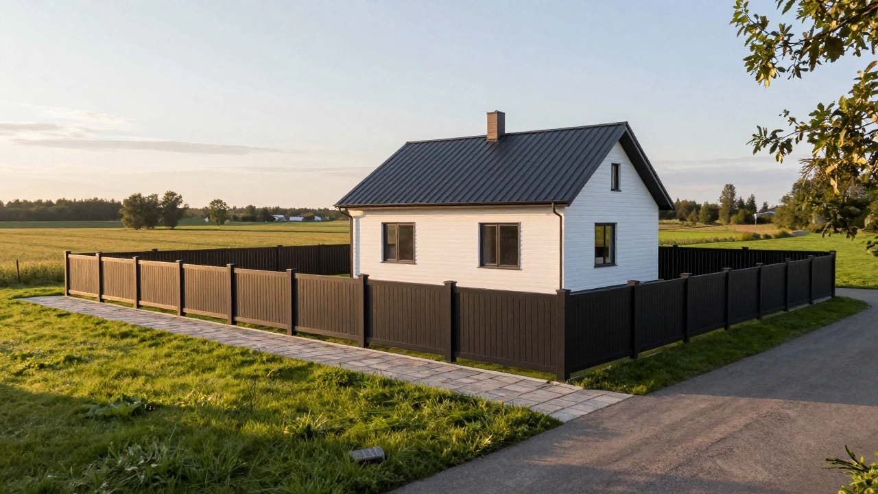 Готовый современный дом с установленным капитальным забором и благоустроенным садом