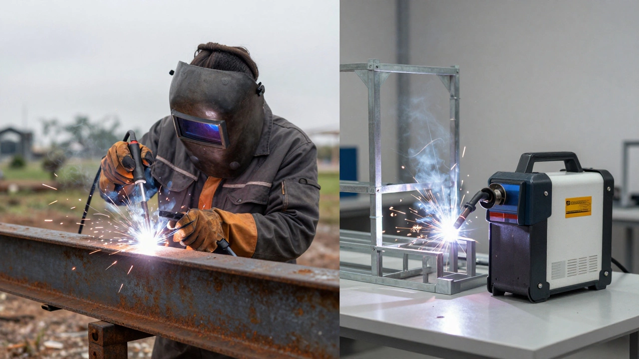 Сравнение мобильной сварки электродом на улице и быстрой работы полуавтоматом в цеху