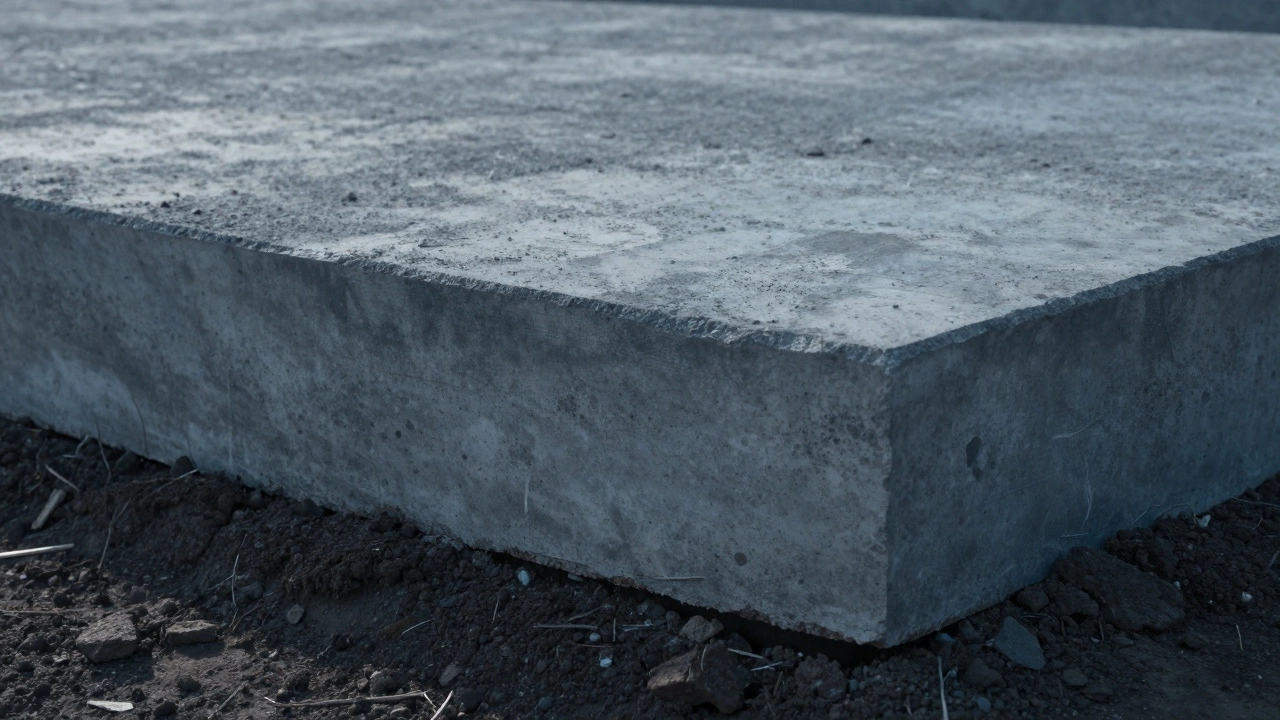 Срез прочного и плотного бетонного фундамента в грунте